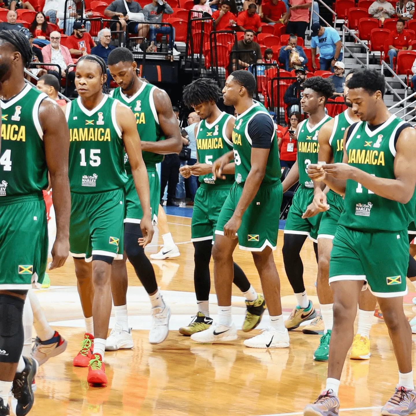 Jamaica Basketball team huddle and squad